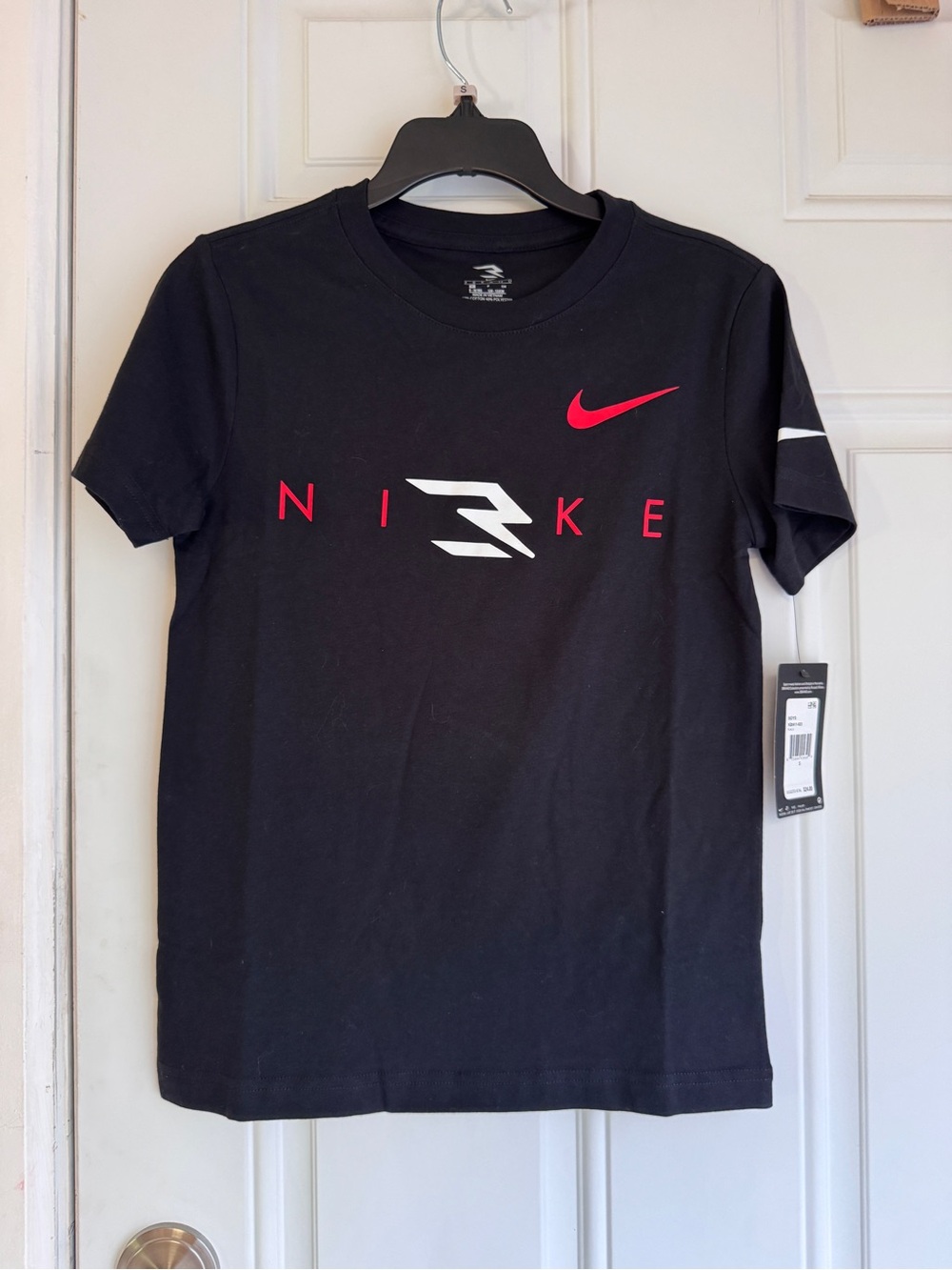 Nike Boy’s Black Nike Logo T-Shirt - Red & White Accents NWT